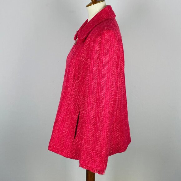 Alfred Dunner Full Zip Tweed Blazer Sz 14 Hot Pink Fringe Preppy Professional - Picture 5 of 6